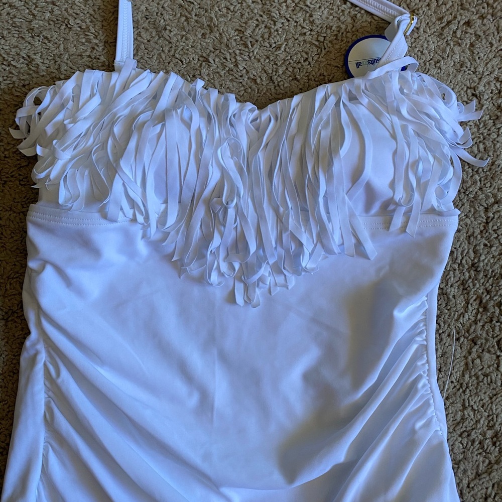2 piece tankini white fringe swimsuit